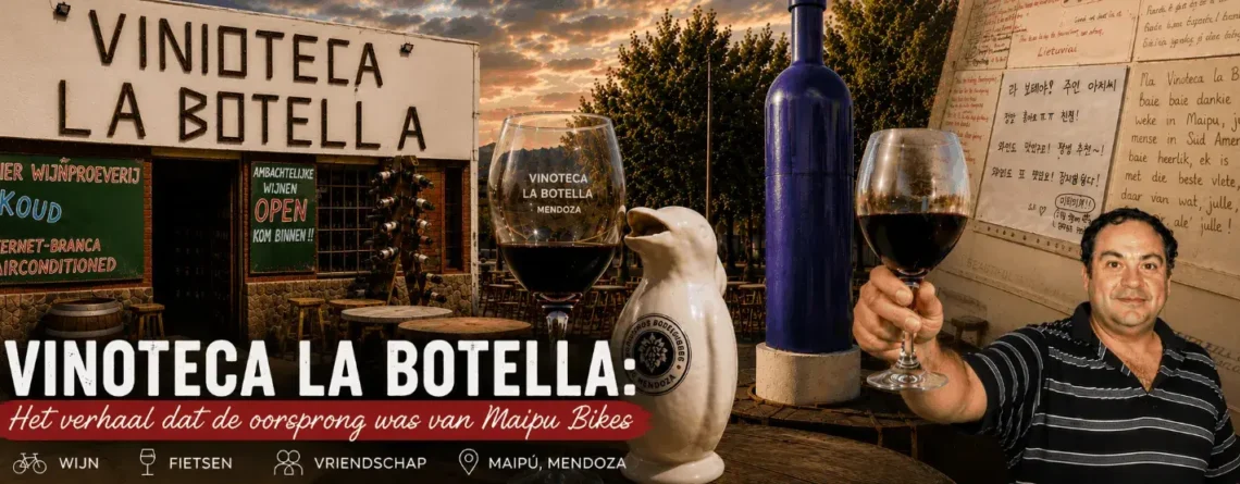 Omslagafbeelding van het verhaal van Vinoteca La Botella, het ontstaan van Maipu Bikes en de vriendschappen met reizigers van over de hele wereld in Maipú, Mendoza.