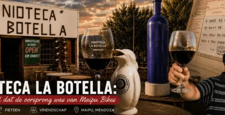 Omslagafbeelding van het verhaal van Vinoteca La Botella, het ontstaan van Maipu Bikes en de vriendschappen met reizigers van over de hele wereld in Maipú, Mendoza.