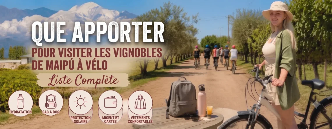 Checklist de ce qu’il faut emporter pour visiter les caves de Maipú à vélo, Mendoza, Argentine.