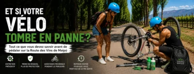 Assistance mécanique lors d'une balade à vélo sur la Route des Vins de Maipú