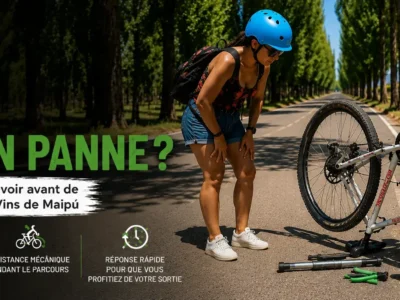 Assistance mécanique lors d'une balade à vélo sur la Route des Vins de Maipú