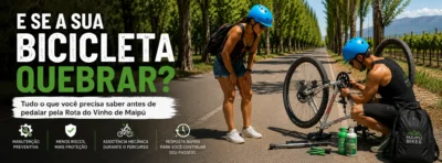 Assistência mecânica durante um passeio de bicicleta pela Rota do Vinho de Maipú
