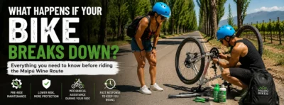 Mechanical assistance during a self-guided bike tour on the Maipú Wine Route