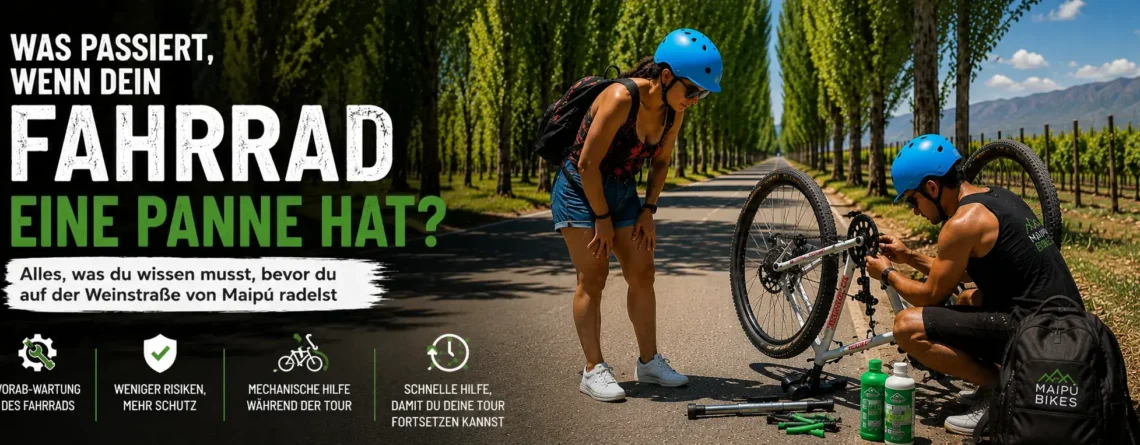 Mechanische Hilfe während einer Fahrradtour auf der Weinstraße von Maipú