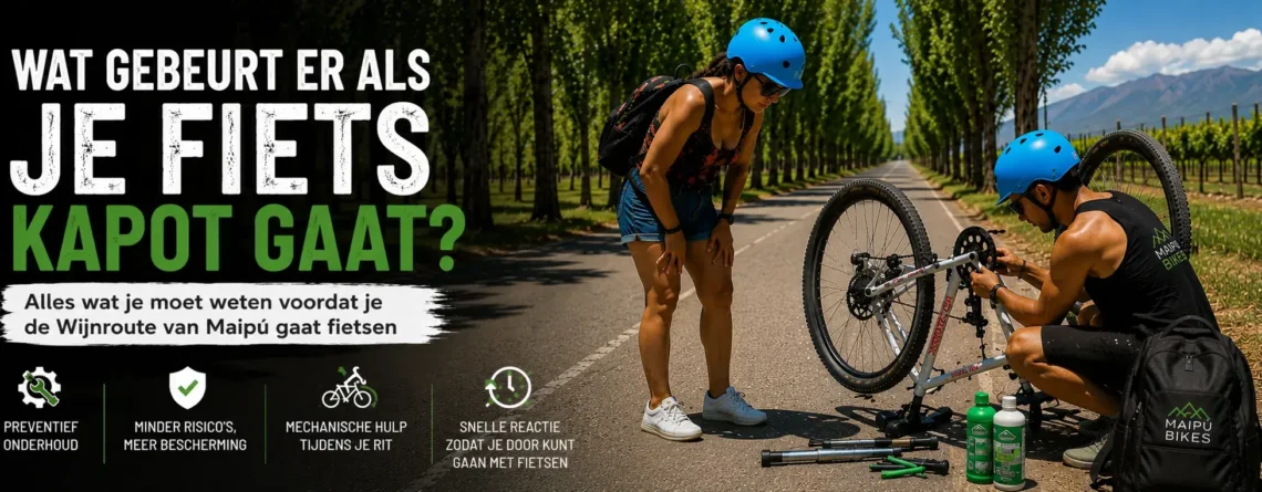 Mechanische hulp tijdens een fietstocht over de Wijnroute van Maipú