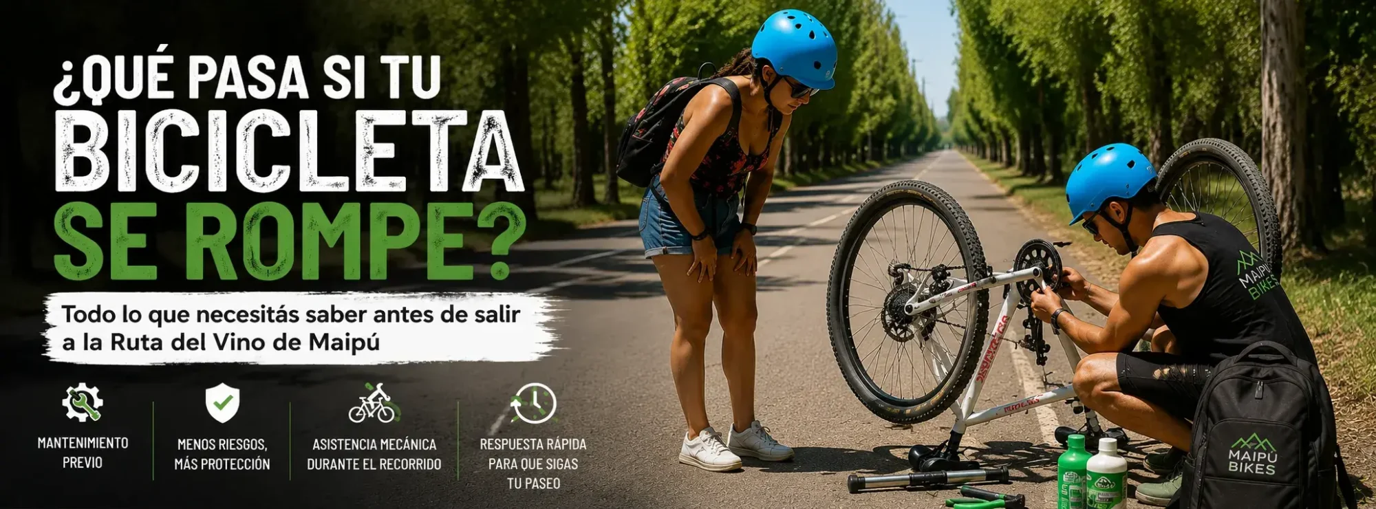 Servicio de asistencia mecánica de Maipu Bikes durante la Ruta del Vino