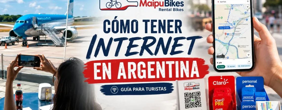 Turista usando una tarjeta SIM local en Argentina para tener internet móvil durante su viaje.