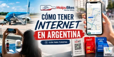 Turista usando una tarjeta SIM local en Argentina para tener internet móvil durante su viaje.