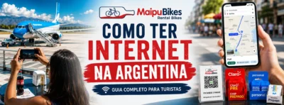 Turista usando um chip SIM local na Argentina para ter internet móvel durante a viagem.