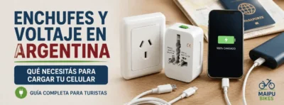 Enchufes, adaptador universal y celular cargando en Argentina