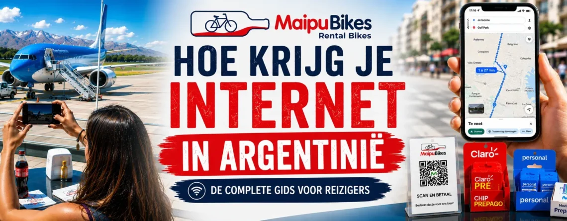 Toerist gebruikt een lokale simkaart in Argentinië om onderweg mobiel internet te hebben.