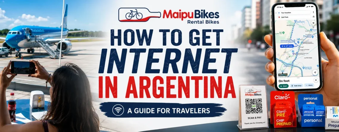 Tourist using a local SIM card in Argentina to access mobile internet while traveling.
