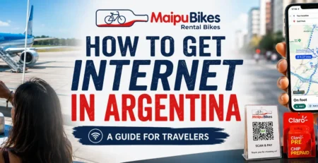 Tourist using a local SIM card in Argentina to access mobile internet while traveling.