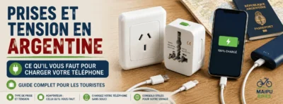 Prise électrique, adaptateur universel et téléphone en charge en Argentine