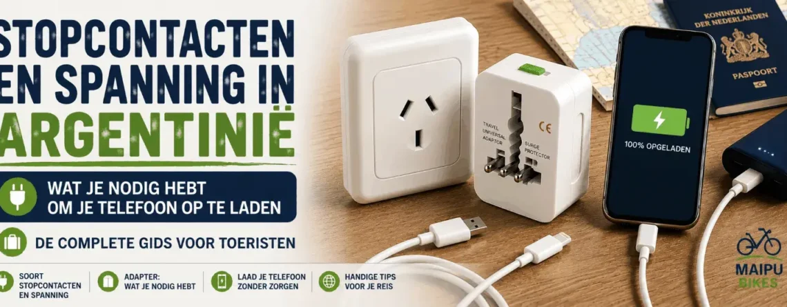 Stopcontact, universele reisadapter en telefoon opladen in Argentinië