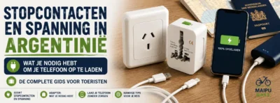 Stopcontact, universele reisadapter en telefoon opladen in Argentinië
