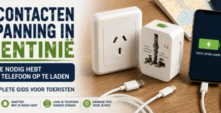 Stopcontact, universele reisadapter en telefoon opladen in Argentinië