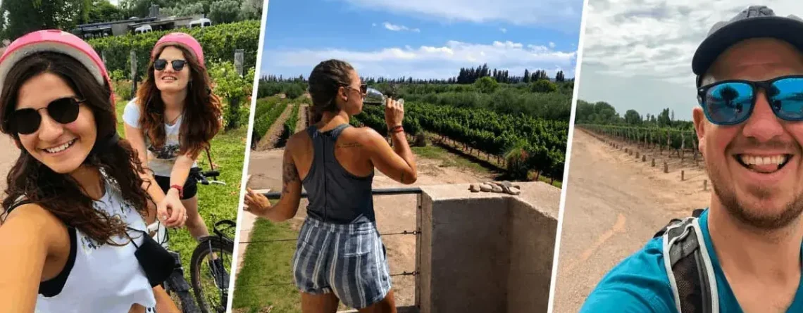 Tourists visiting wineries on the Maipú Wine Route in Mendoza, Argentina with Maipu Bikes.