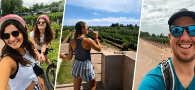Tourists visiting wineries on the Maipú Wine Route in Mendoza, Argentina with Maipu Bikes.