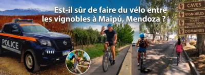 Des cyclistes circulant en toute sécurité entre les domaines viticoles de la Route des Vins de Maipú, à Mendoza.
