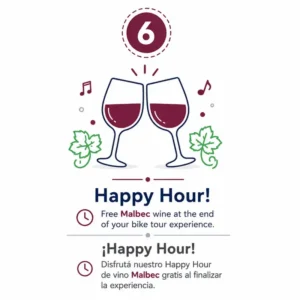 Travelers enjoying the complimentary Malbec Happy Hour after their self-guided bike tour in Maipu, Mendoza.
