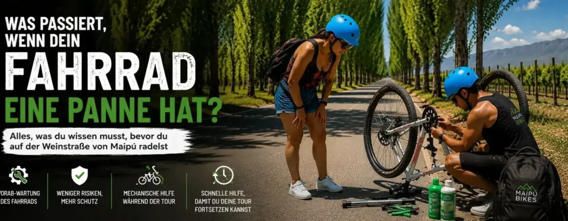 Mechanische Hilfe während einer Fahrradtour auf der Weinstraße von Maipú