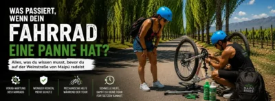 Mechanische Hilfe während einer Fahrradtour auf der Weinstraße von Maipú