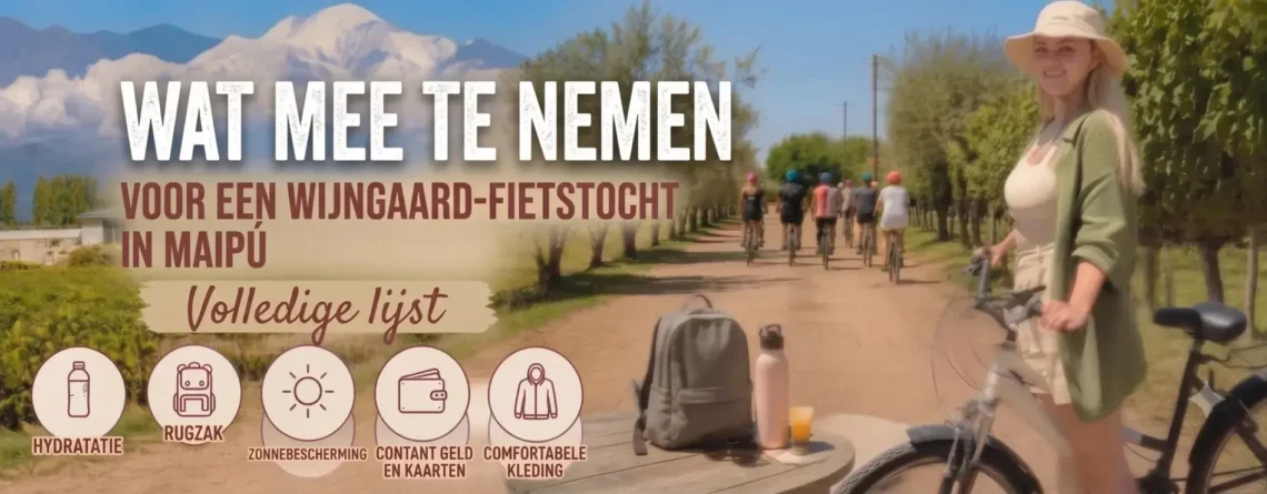 Checklist van wat je mee moet nemen voor een fietstocht langs de wijngaarden van Maipú, Mendoza, Argentinië.